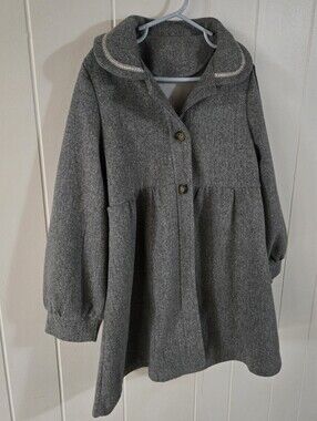 SHEIN Girls Grey Pea Coat with Embellished Collar - Size 130
